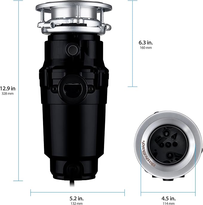 Waste Maid 10-US-WM-058-3B Garbage Disposal Anti-Jam Stainless Steel Food Waste Grinding System, 1/2 HP Economy, Black