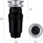 Waste Maid 10-US-WM-058-3B Garbage Disposal Anti-Jam Stainless Steel Food Waste Grinding System, 1/2 HP Economy, Black