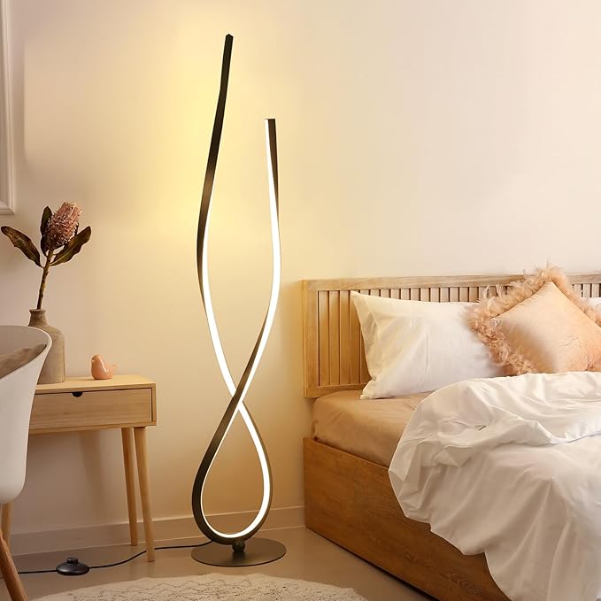 NUÜR Spiral Floor Lamp, 59" Tall Black LED Modern Standing Floor Lamp with Remote Control, Arched Bright Floor Lamps for Living Room Bedroom Office Home (Spiral Floor Lamp)