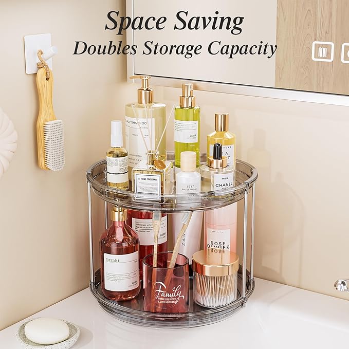 LAMU 2 Tier Lazy Susan Turntable Organizer 10.6'' Rotating Spice Rack Organization for Cabinet, Kitchen, Pantry, Countertop, Bathroom, Vanity, Medicine Cabinet Organizer, Grey