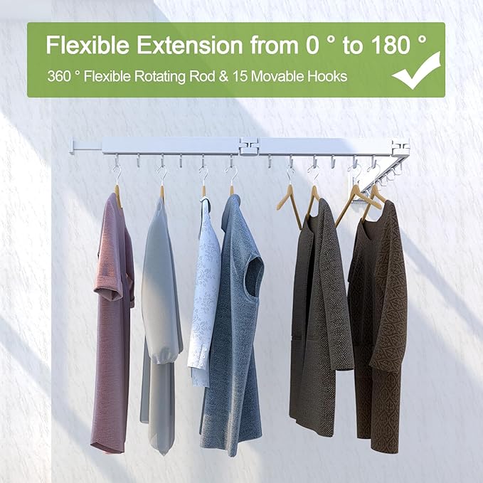 Clothes Drying Rack, Laundry Drying Rack Wall Mount, 3-Fold Wall Mounted Clothes Drying Racks for Hanging Clothes, Foldable & Sturdy Space Saver for Laundry Room -White