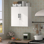 Wall Cabinet,Lockable Storage Cabinets with Adjustable Shelf,Locking Wall Storage Cabinet with Doors for Laundry Room,Home Office,White
