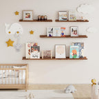 Fun Memories Picture Ledge Shelf, 24 Inch Floating Shelves Set of 2, Nursery Book Shelves for Toys Storage, Kids Bookshelf Wall Mounted for Wall Decor Books Photo Frames, Walnut