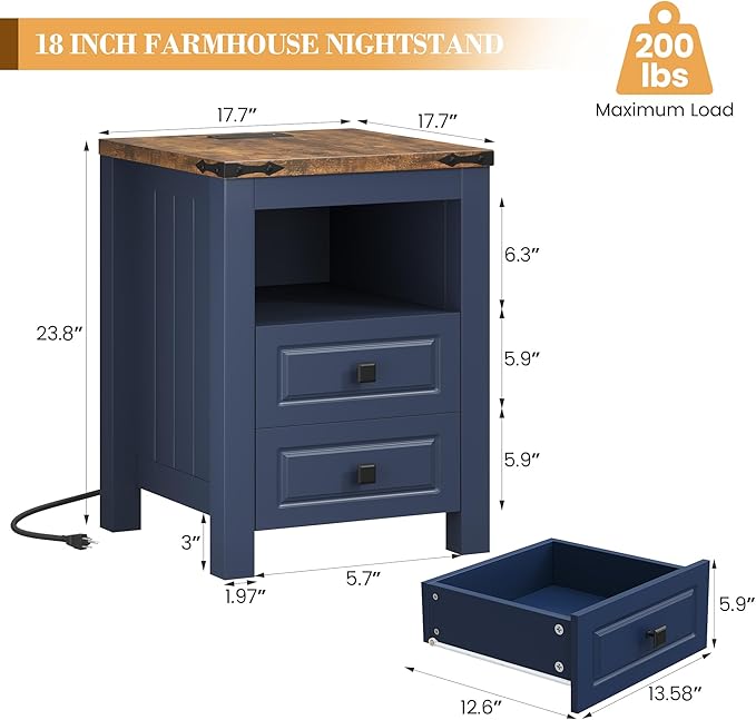 Apicizon Farmhouse End Table with Charging Station and Storage