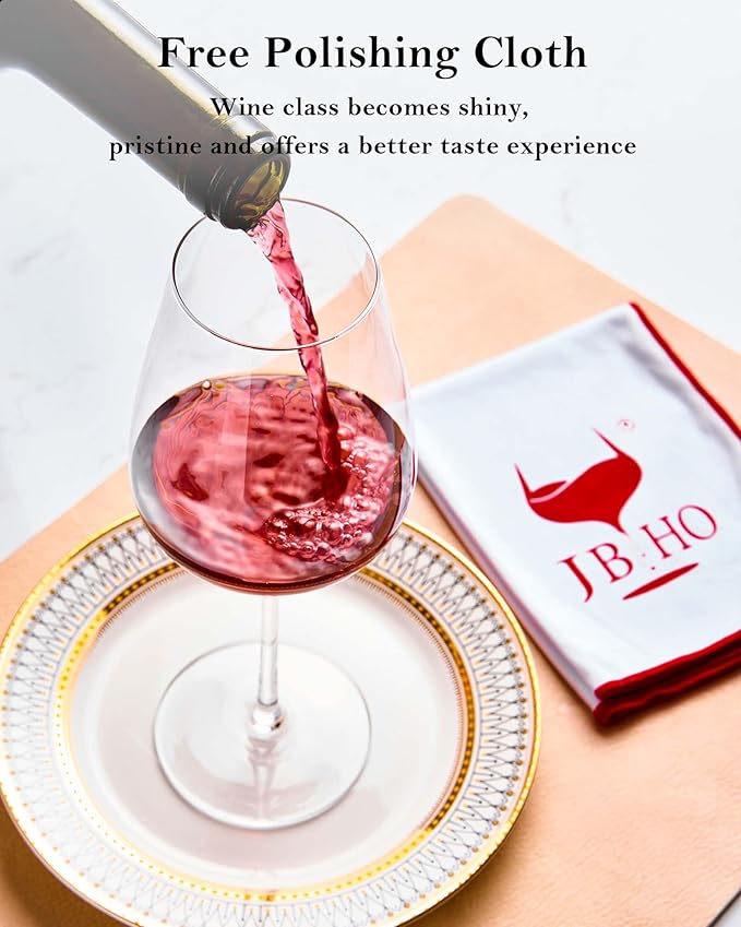 JBHO Hand Blown Italian Style Crystal Bordeaux Wine Glasses - Great Gift Packaging - Red Wine Glasses Lead-Free Premium Crystal Clear Glass - Set of 2-18 Ounce