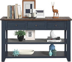 Solid Wood Console Table Sofa Table with Storage Drawers and Bottom Shelf Entryway Table for Entry Hallway Foyer Sofa Couch Table Fully Assembled (48.8" Blue)