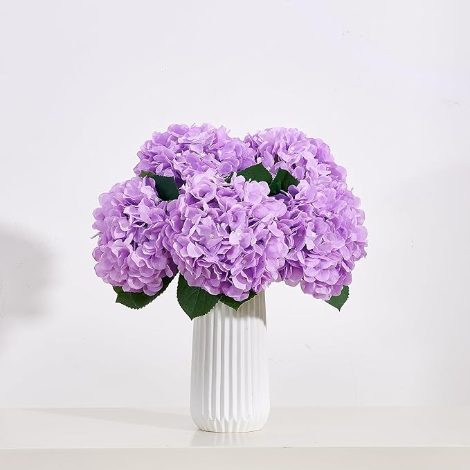 8pcs Lavender Fake Flowers Silk Hydrangea Artificial Flowers Bouquets Faux Hydrangea Stems for Home Table Centerpieces Wedding Party Decoration