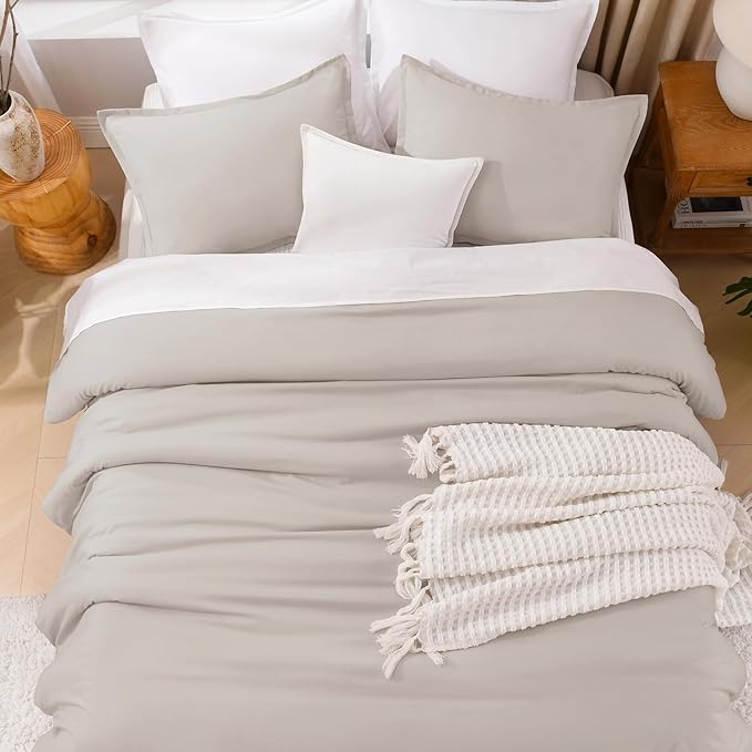 Litanika Linen Grey Comforter Set California King Size, 3 Pieces Cal King Lightweight Solid Bedding Comforter Set, All Season Fluffy Bed Set (104x96In Comforter & 2 Pillowcases)