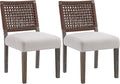 Kmax Farmhouse Dining Chairs Set of 2, Rustic Kitchen Chairs with Linen Fabric Seat and Woven Back, Vintage Accent Chairs for Dining Room, Living Room, Beige