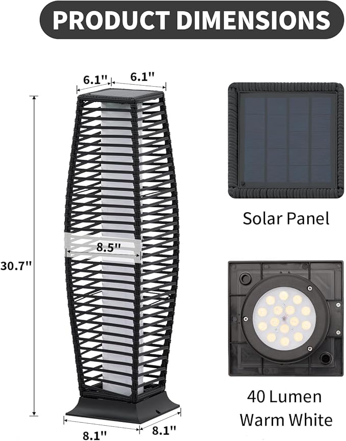 2 Pieces Outdoor Floor Lamp Weather-Resistant Outdoor Wicker Light Solar Powered Lantern Deck Lights for Patio Yard Garden