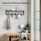 Tatub 29" Rustic Coat Rack Wall Mount with Shelf, Entryway Wall Hooks with Shelf and 5 Metal Hooks, Coat Hangers for Bathroom, Living Room, Bedroom, Kitchen, Grey