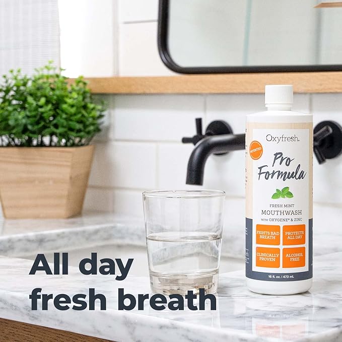Oxyfresh Pro Formula Fresh Mint Mouthwash – Patented Zinc Mouthrinse for Fresh Breath & Soothing Gums – Dye Free, Fluoride Free, Alcohol Free Mouthwash – 3 Bottles, 16 oz. ea.