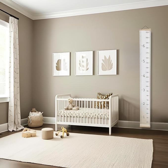 Growth Chart for Wall | Kids Height Chart Canvas Ruler with Wooden Storage Box | Waterproof Measuring Chart | Nursery Decor & Baby Shower Gift