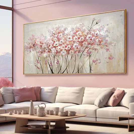 YJYart Landscape Wall Art Floral Wall Pictures Pink and White Canvas Wall Artwork 36"x70" Wall Prints for Living Room Office Wall Decor