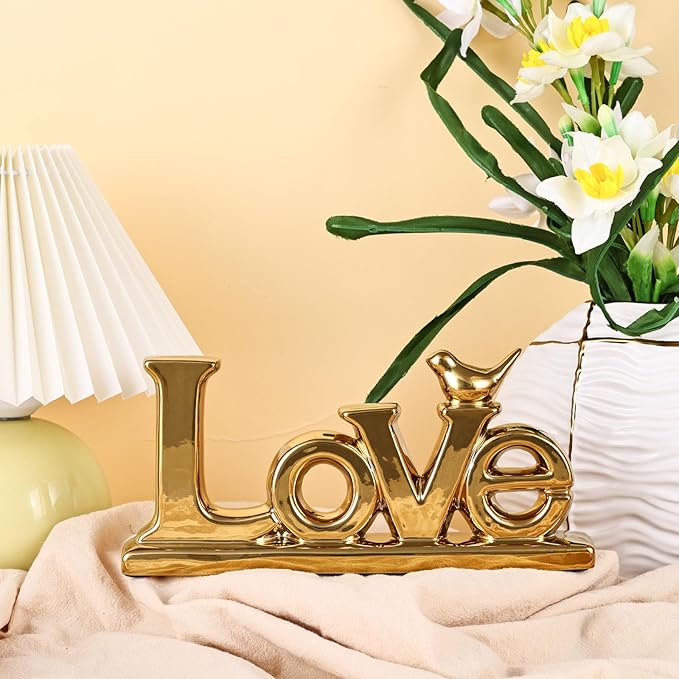 Love Sign Decoration - Gold Bird Sculpture Personalized Love Decor for Home, Living Room, Bedroom, Desktop & Cabinets