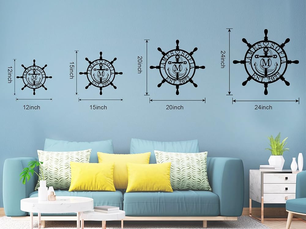Personalized Ship Wheel Metal Sign, Customized Nautical Wall Decor, Anchor Compass Metal Sign, Family Name Sign, Monogram Wall Decor, Last Name Signs for Home, Housewarming Gift