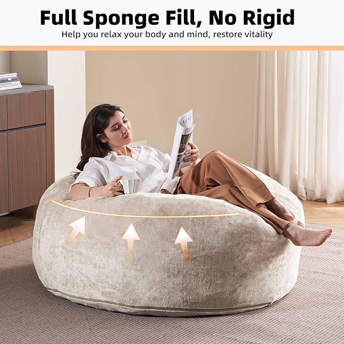 5FT，Big Bean Bag Chairs for Adults，Large beanbag with Filler Included，Memory Foam Material，Easy to Clean and Washable Corduroy Fabric，Suitable for Living Room and Bedroom (Apricot, 5 Foot)