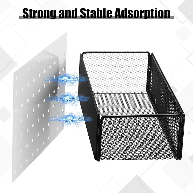 Tioncy 4 Pcs Magnetic Storage Bin Magnetic Locker Organizer for Pegboard Refrigerator Shelves Basket Container Wire Storage Holder for Kitchen Home Whiteboard(Black,10.6''l)