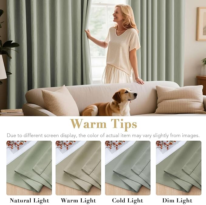 H.VERSAILTEX Blackout Room Darkening Thermal Insulated Grommet Window Curtain for Living Room, Light Sage,52x63-inch,Sold by 2 Panels
