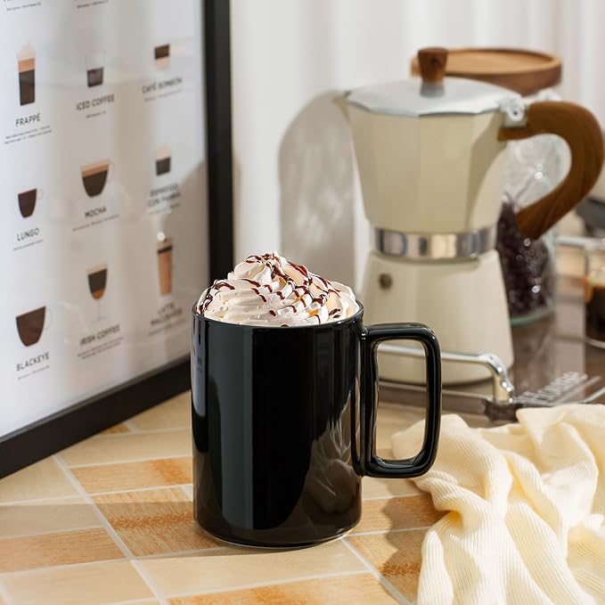 E-liu Porcelain Tea Mugs Coffee Mug Set, Large 15 Ounces Cups for Coffee, Tea, Cocoa, and Mulled Drinks, Set of 6, Grey