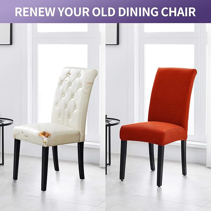 Joccun Chair Covers for Dining Room Set of 8, Dining Chair Slipcovers Stretch Dining Room Chair Covers Seat Protector,Washable Parsons Chair Cover for Home,Hotel,Banquet(Pureed Pumpkin,8 Pack)