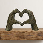 Top Brass Large Rustic Heart Hands Sculpture, 9 3/4” Resin Love Statue – Romantic Decor Accent for Shelf or Mantel – Perfect for Wedding, Valentine's Day or Anniversary (Rustic Wood Grain)