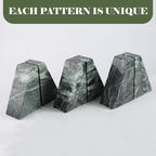 Marble Bookends for Heavy Books, Decorative Bookends for Shelves, Green Stone Book Ends, Heavy-Duty Book Ends for Hardback Book & Cookbooks, Unique Book Stopper & Holder, Set of 2