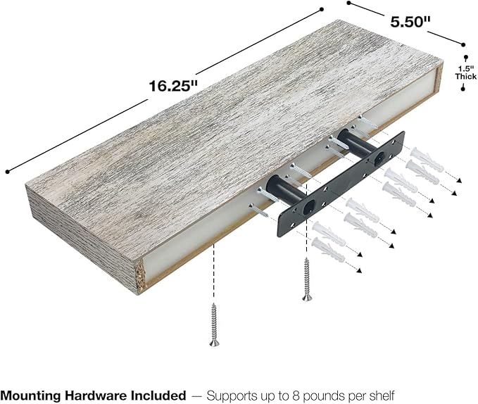 Sorbus Floating Shelves - 3 Pack 16 Inch Rustic Wall Shelves for Bedroom, Kitchen, Living Room, Bathroom Shelves, Home Decor, Office - Floating Shelf for Trophy, Books, Frames, Toilet Paper