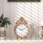 Vintage Gold Table Clock, Desk and Shelf Mantel Clock, French Rustic Antique Style Decor Clocks, for Farmhouse, Bedroom, Living Room, Bedside, Gift (9" H x 6.3" W)