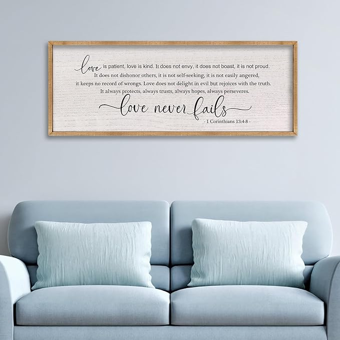 LuZhiQiang Love is Patient Love is Kind Wall Decor 40"X15" Bible Verse Quote 1 Corinthians 13 For Bedroom Above Bed Christianity Couple Sign Large Wood Framed Wall Hanging Art (Wood)