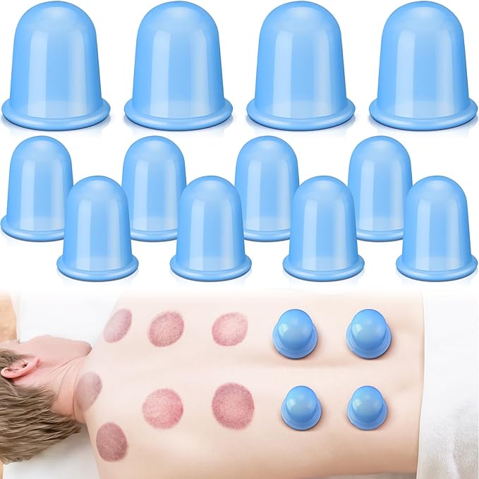 TrelaCo 12 Pcs 2 Size Cupping Therapy Set Silicone Anti Cellulite Cupping Kit for Massage Therapy Cupping Therapy Set Vacuum Suction Cup for Arthritis Relief, Pain Reduction Adults Home Use(Blue)