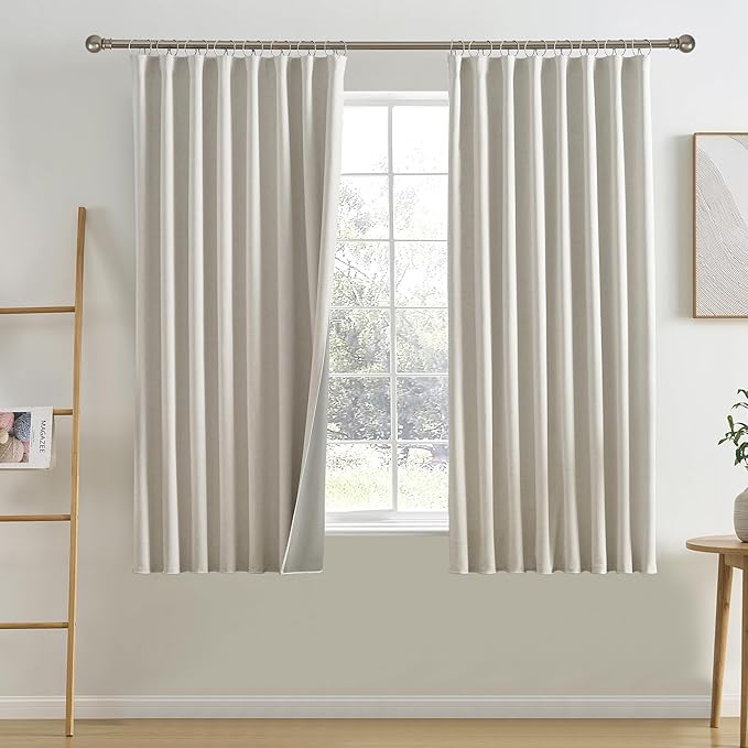 RAIN CITY Natural Birch Blackout Curtains 45 Inch Long 2 Panel Set, Boho Farmhouse Linen Drapes for Bedroom Textured Hook Included 50" x 45"