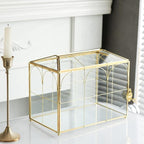 Glass Card Box with Slot, 10.2 inch Large Gold Clear Card Box for Wedding Receptions, Decorative Storage Box with Lock for Baby Shower, Birthday Party, Bridal Shower