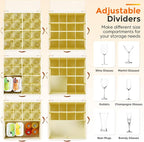 Wine Glass Storage Box with Dividers, 2 Pack Glassware Storage Containers, Stemware Storage Cases Holds 32 Wine Glasses, Stackable Crystal Storage Containers with Clear Cover for Moving，Beige