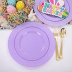 FLOWERCAT 60PCS Purple Plates - Heavy Duty Purple Plastic Plates Disposable for Easter Party/Wedding - Include 30PCS 10.25" Dinner Plates and 30PCS 7.5" Dessert Plates