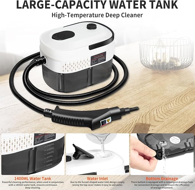 Handheld Steam Cleaner, 2500W High Pressure Steam Cleaner, 15s Fast Heating Portable Steamer for Cleaning with 17 pcs Accessories for Dirt, Grease, Grout, Tile,Floor, and Car (White)