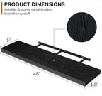 Fun Memories Floating Shelves - 12 Inch Rustic Wooden Wall Shelves - Extra Deeper & Thicker Wall Mounted Storage Shelf for Living Room, Kitchen, Farmhouse - 48" W x 12" D x 1.8" H - Rustic Black