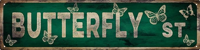 Vintage Tin Sign Retro Metal Butterfly Street Signs Stylish Wall Art Plaques for Home Decor Bathroom Kitchen House and Gothic Wall Decor or as a Unique Poster 16x4 in