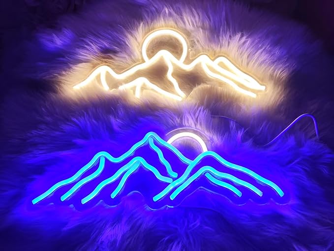 Ulalaza LED Decorative Lights USB Mountains Sunrise Sunset Led Neon Signs Home Decoration Wall Art Holiday Gift Brightness Adjustable 16.5''x11.8''