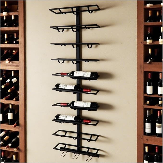 10 Bottle Wall Mount Wine Rack with Wine Glass Holder, Metal Wine Wall Rack, Wall Racks for Wine Bottles Display and Storage, Hanging Bottle Organizer for Living Dining Room Wine Cellar Bar (Black)