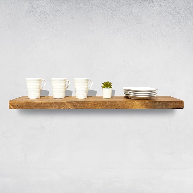 URBANDI, Rustic Floating Shelves, Set of 2, Hidden Bracket, Solid Wood, Heavy Duty, Wall Mounted Shelves, (Brown, 36Wx8D)