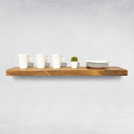 URBANDI, Rustic Floating Shelves, Set of 2, Hidden Bracket, Solid Wood, Heavy Duty, Wall Mounted Shelves, (Brown, 48Wx6D)