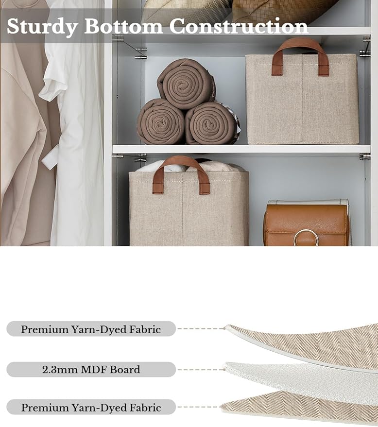 StorageWorks Storage Bins, Fabric Storage Bins for Shelves, Storage Baskets with Metal Frame, Closet Baskets and Bins with Handles, Brown and Beige, 2-Pack