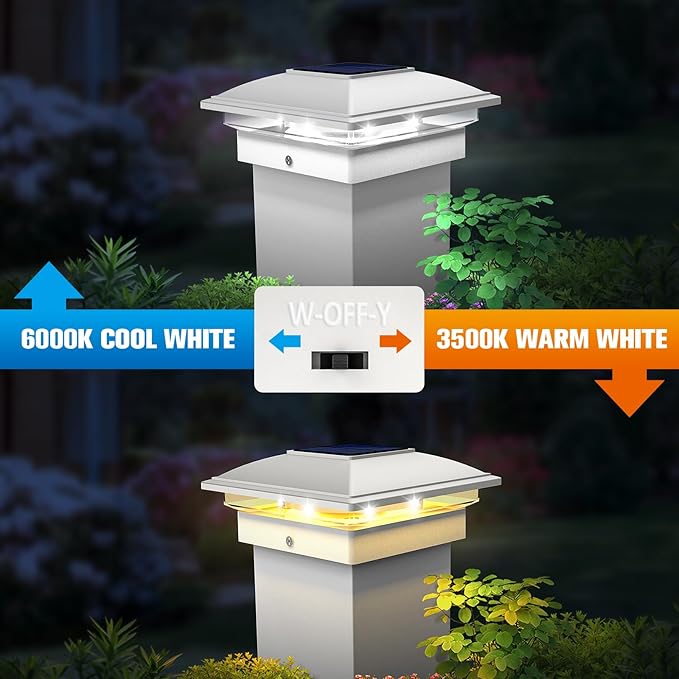VOLISUN Solar Post Cap Light Outdoor,Solar Fence - Post Lights Waterproof for 4x4/5x5/6x6 Wooden/Vinyl Post,White Deck Cap Light Solar Powered with Warm White for Garden/Patio/Porch 8pack
