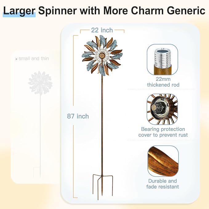 Solar Wind Spinners 87 Inch Extra Large Metal for Yard, Garden Decor Yard Art Windmills for Outdoor