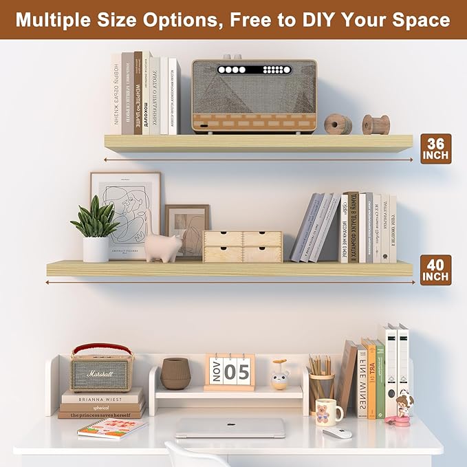 12 Inch Deep Floating Shelves for Wall 2 Pack Floating Shelves Large Storage Space Wall Mount Shelf for Living Room Kitchen Bathroom 36" W x 12" D x 1.2" H Oak