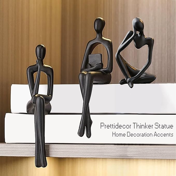 Home Decor Thinker Statue Accents, Set of 3 Thinker Sculptures Office Decor Modern Abstract Resin Decoration on Shelf Table Desk for Living Room Office Bedroom (Small Black)