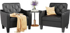 STHOUYN Living Room Chairs Black Leather Accent Chairs Set of 2, Waiting Room Arm Chairs, Reading Chairs for Bedroom Comfy Club Chair Tufted, Office Small Space (2, Black)