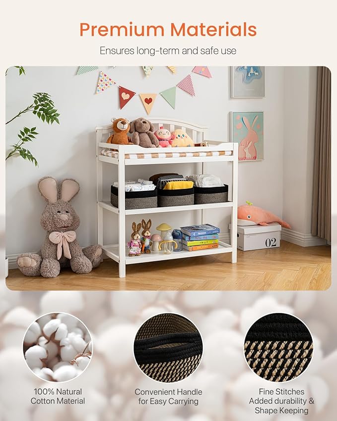 KALLAX Small Woven Basket, 13.5 x 9.5 x 5 Inches, Storage Basket for Organizing, Cute Small Rope Shelf Closet Cube Storage Bins Baskets for Shelves, Dog Toy Gift Baskets Empty, 3 Pack Black & Brown