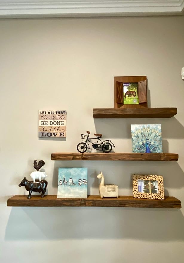 joelsantiques 30 Inch Wooden Floating Shelves for Wall - 30x9x2 in - Made of Natural Wood - Long Heavy Duty Rustic Wall Shelves for Bedroom - Perfect for Living Room, Kitchen - Medium Brown